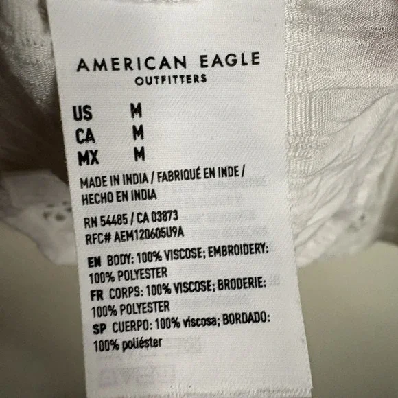 American Eagle Women's M White Eyelet Babydoll Top Romantic Cottagecore Boho - Picture 5 of 7